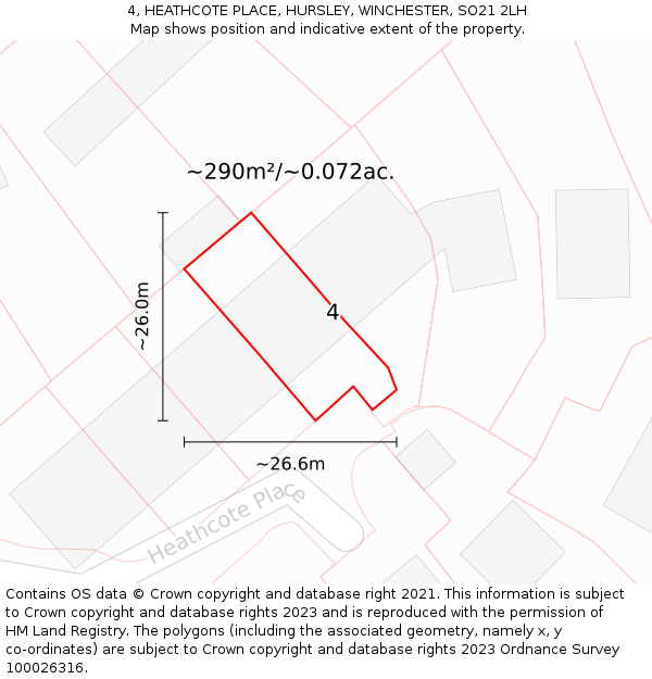 4, HEATHCOTE PLACE, HURSLEY, WINCHESTER, SO21 2LH: Plot and title map