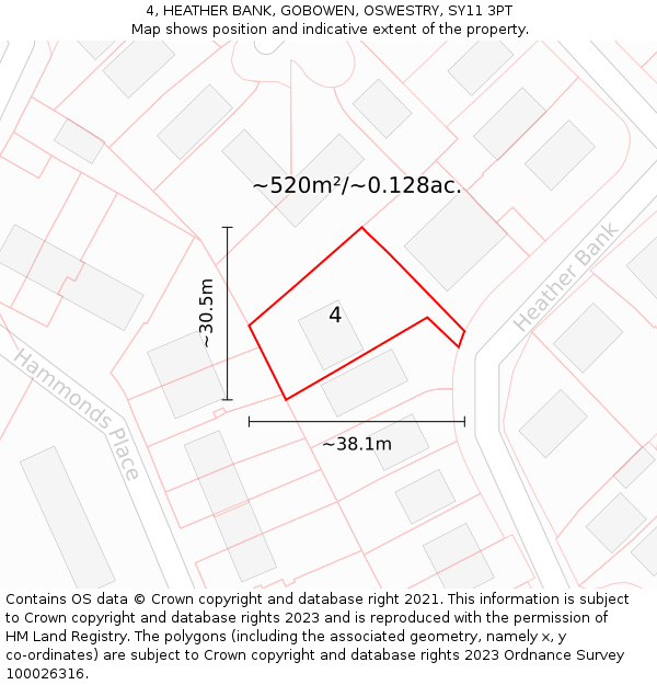 4, HEATHER BANK, GOBOWEN, OSWESTRY, SY11 3PT: Plot and title map