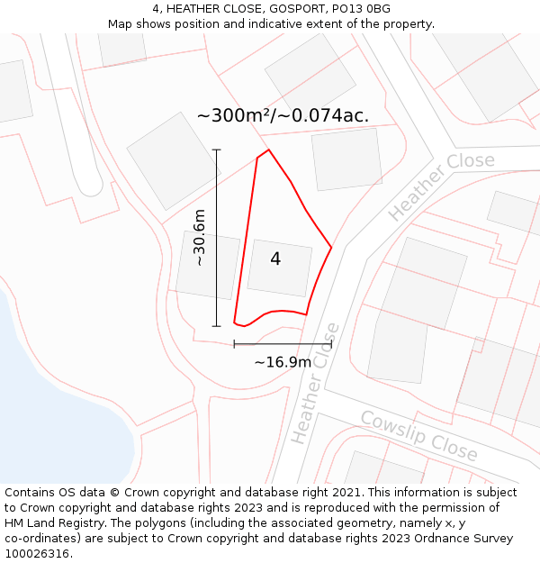 4, HEATHER CLOSE, GOSPORT, PO13 0BG: Plot and title map