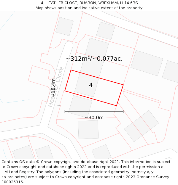 4, HEATHER CLOSE, RUABON, WREXHAM, LL14 6BS: Plot and title map