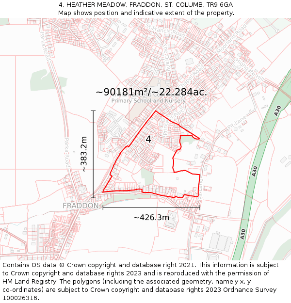 4, HEATHER MEADOW, FRADDON, ST. COLUMB, TR9 6GA: Plot and title map