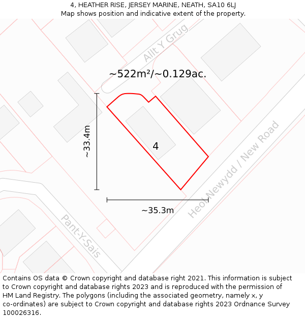 4, HEATHER RISE, JERSEY MARINE, NEATH, SA10 6LJ: Plot and title map