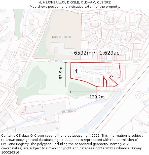 4, HEATHER WAY, DIGGLE, OLDHAM, OL3 5PZ: Plot and title map