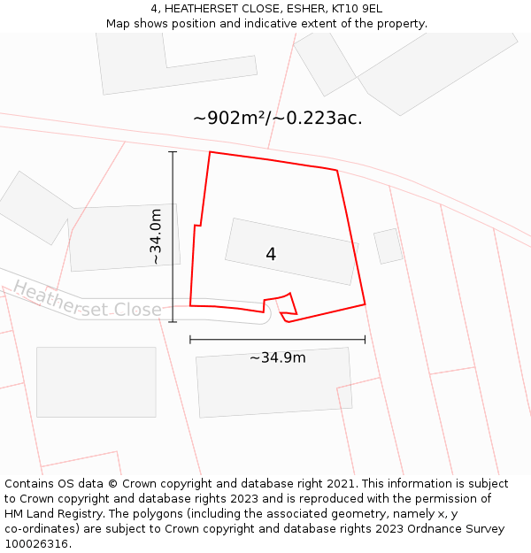 4, HEATHERSET CLOSE, ESHER, KT10 9EL: Plot and title map