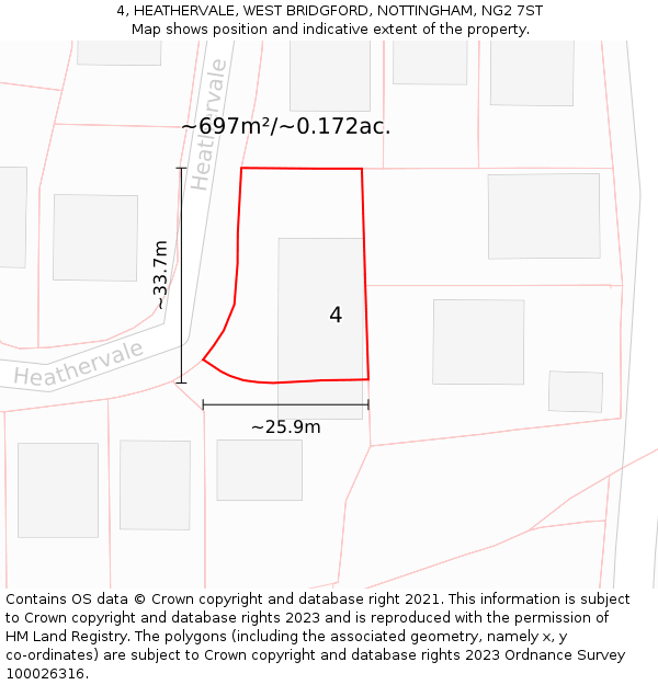 4, HEATHERVALE, WEST BRIDGFORD, NOTTINGHAM, NG2 7ST: Plot and title map