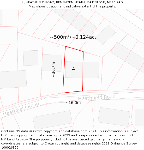 4, HEATHFIELD ROAD, PENENDEN HEATH, MAIDSTONE, ME14 2AD: Plot and title map