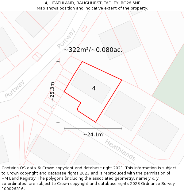 4, HEATHLAND, BAUGHURST, TADLEY, RG26 5NF: Plot and title map