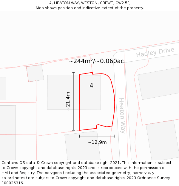 4, HEATON WAY, WESTON, CREWE, CW2 5FJ: Plot and title map