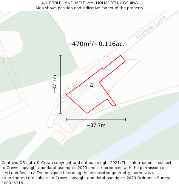 4, HEBBLE LANE, MELTHAM, HOLMFIRTH, HD9 4NA: Plot and title map