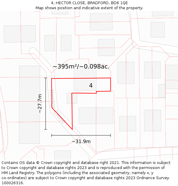 4, HECTOR CLOSE, BRADFORD, BD6 1QE: Plot and title map