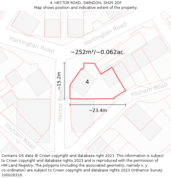 4, HECTOR ROAD, SWINDON, SN25 2DF: Plot and title map