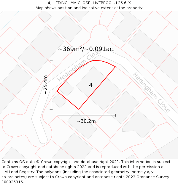 4, HEDINGHAM CLOSE, LIVERPOOL, L26 6LX: Plot and title map