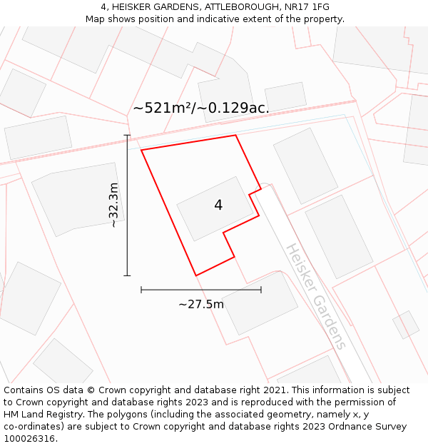 4, HEISKER GARDENS, ATTLEBOROUGH, NR17 1FG: Plot and title map