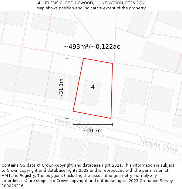 4, HELENS CLOSE, UPWOOD, HUNTINGDON, PE26 2QN: Plot and title map