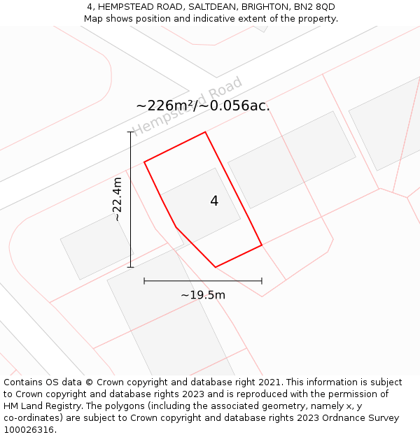 4, HEMPSTEAD ROAD, SALTDEAN, BRIGHTON, BN2 8QD: Plot and title map