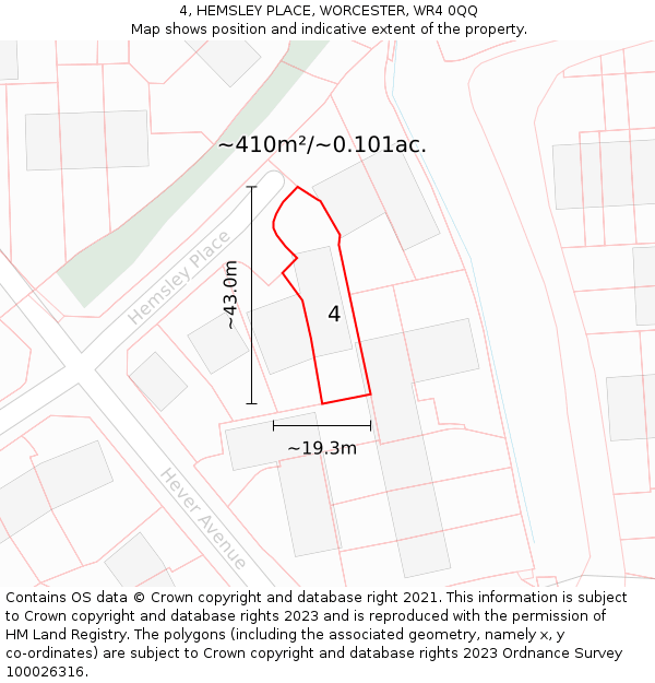 4, HEMSLEY PLACE, WORCESTER, WR4 0QQ: Plot and title map