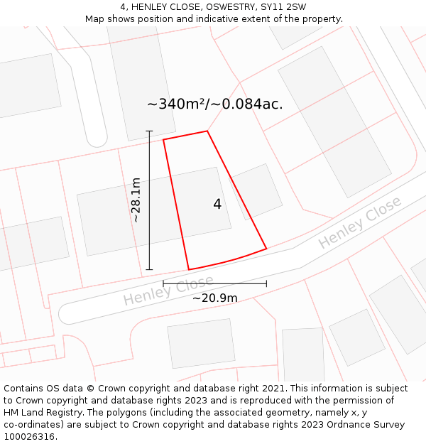 4, HENLEY CLOSE, OSWESTRY, SY11 2SW: Plot and title map