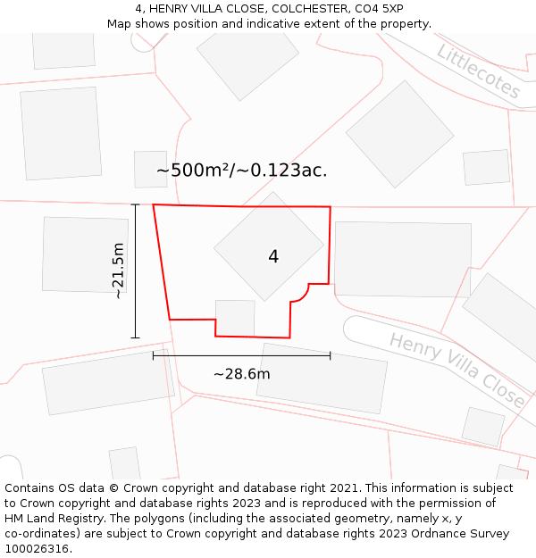 4, HENRY VILLA CLOSE, COLCHESTER, CO4 5XP: Plot and title map