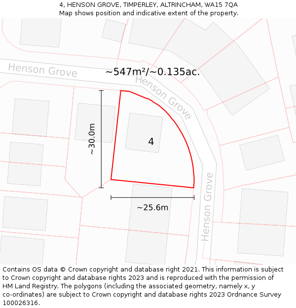 4, HENSON GROVE, TIMPERLEY, ALTRINCHAM, WA15 7QA: Plot and title map