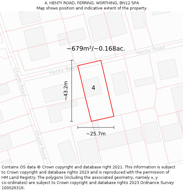 4, HENTY ROAD, FERRING, WORTHING, BN12 5PA: Plot and title map