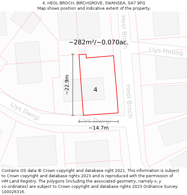 4, HEOL BROCH, BIRCHGROVE, SWANSEA, SA7 9PG: Plot and title map
