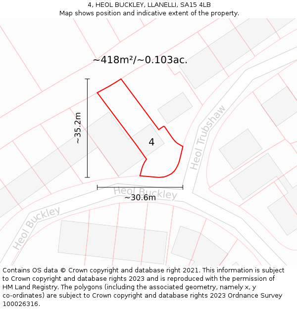 4, HEOL BUCKLEY, LLANELLI, SA15 4LB: Plot and title map