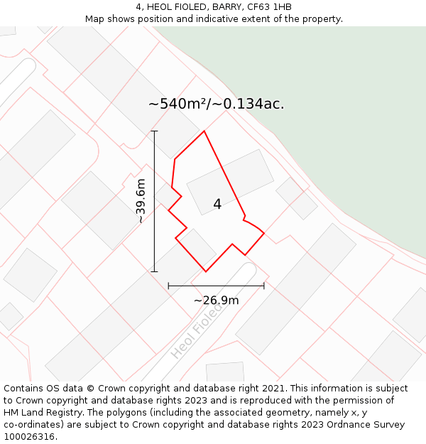 4, HEOL FIOLED, BARRY, CF63 1HB: Plot and title map