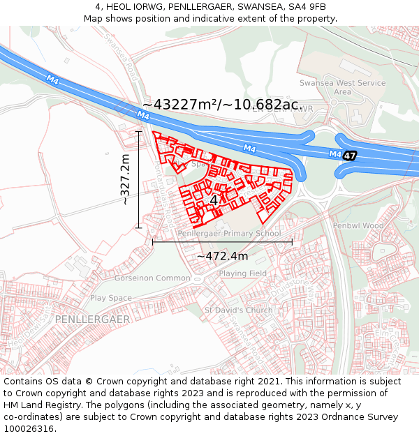 4, HEOL IORWG, PENLLERGAER, SWANSEA, SA4 9FB: Plot and title map