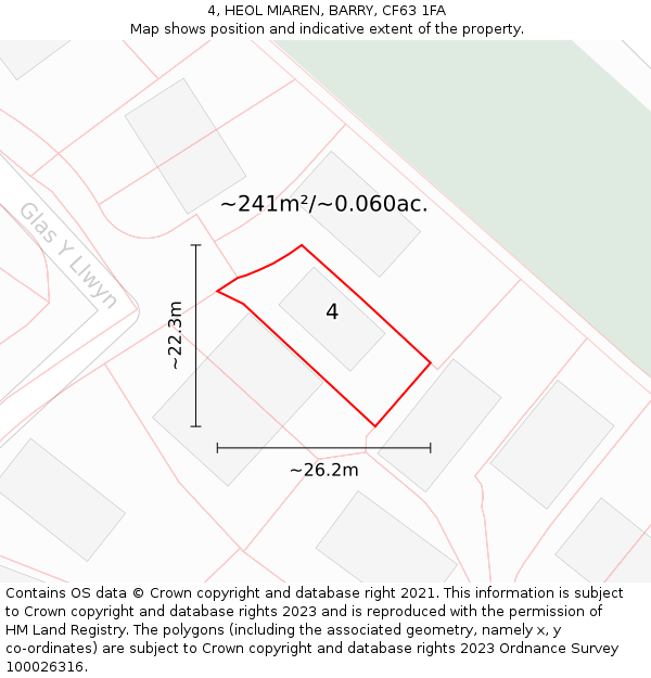 4, HEOL MIAREN, BARRY, CF63 1FA: Plot and title map