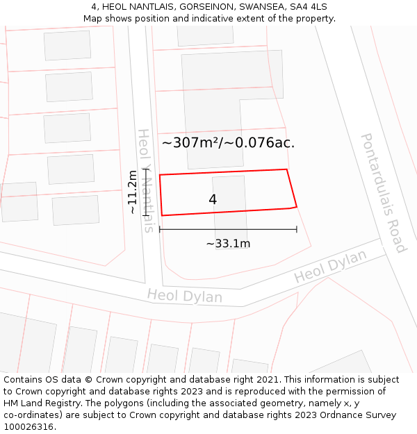 4, HEOL NANTLAIS, GORSEINON, SWANSEA, SA4 4LS: Plot and title map