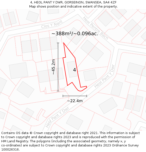 4, HEOL PANT Y DWR, GORSEINON, SWANSEA, SA4 4ZF: Plot and title map