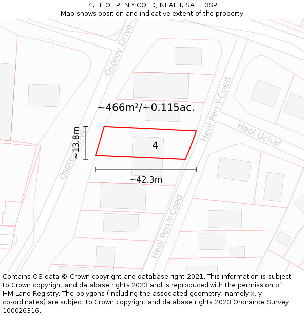 4, HEOL PEN Y COED, NEATH, SA11 3SP: Plot and title map