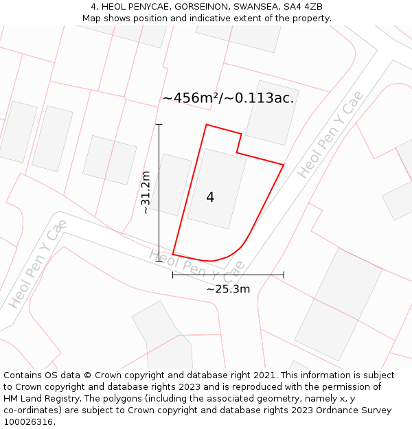 4, HEOL PENYCAE, GORSEINON, SWANSEA, SA4 4ZB: Plot and title map