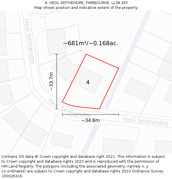 4, HEOL SEITHENDRE, FAIRBOURNE, LL38 2EY: Plot and title map