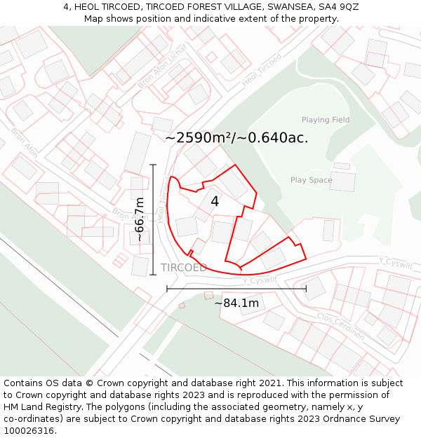 4, HEOL TIRCOED, TIRCOED FOREST VILLAGE, SWANSEA, SA4 9QZ: Plot and title map