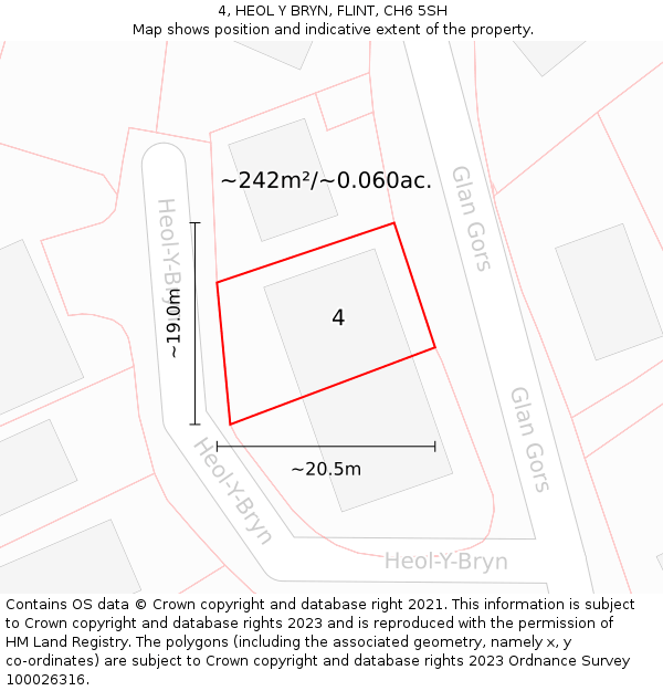 4, HEOL Y BRYN, FLINT, CH6 5SH: Plot and title map