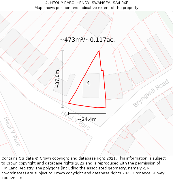 4, HEOL Y PARC, HENDY, SWANSEA, SA4 0XE: Plot and title map