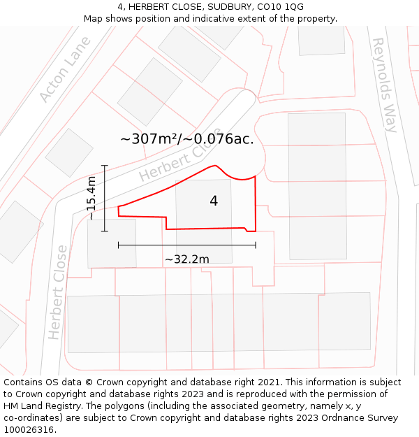 4, HERBERT CLOSE, SUDBURY, CO10 1QG: Plot and title map