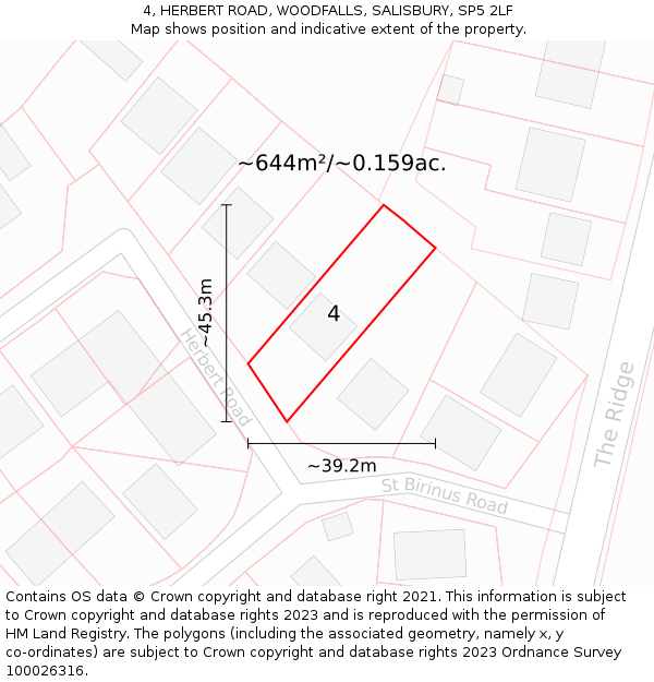 4, HERBERT ROAD, WOODFALLS, SALISBURY, SP5 2LF: Plot and title map