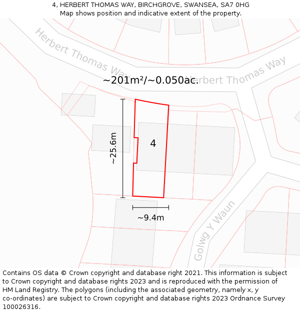 4, HERBERT THOMAS WAY, BIRCHGROVE, SWANSEA, SA7 0HG: Plot and title map