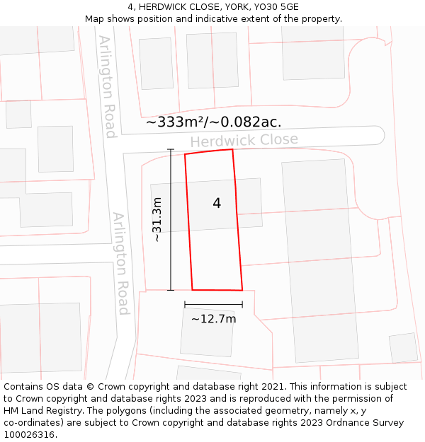 4, HERDWICK CLOSE, YORK, YO30 5GE: Plot and title map
