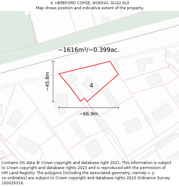 4, HEREFORD COPSE, WOKING, GU22 0LX: Plot and title map