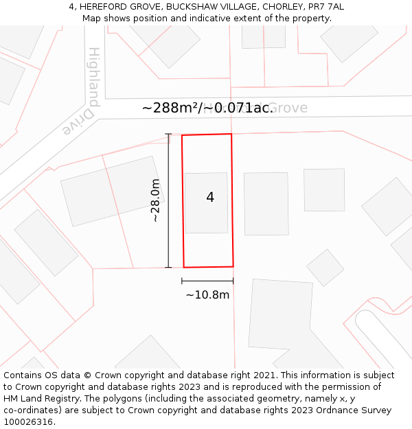 4, HEREFORD GROVE, BUCKSHAW VILLAGE, CHORLEY, PR7 7AL: Plot and title map