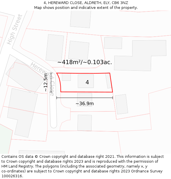 4, HEREWARD CLOSE, ALDRETH, ELY, CB6 3NZ: Plot and title map