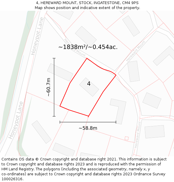 4, HEREWARD MOUNT, STOCK, INGATESTONE, CM4 9PS: Plot and title map