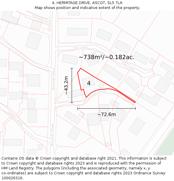 4, HERMITAGE DRIVE, ASCOT, SL5 7LA: Plot and title map