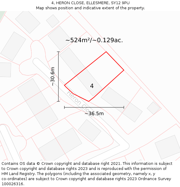4, HERON CLOSE, ELLESMERE, SY12 9PU: Plot and title map