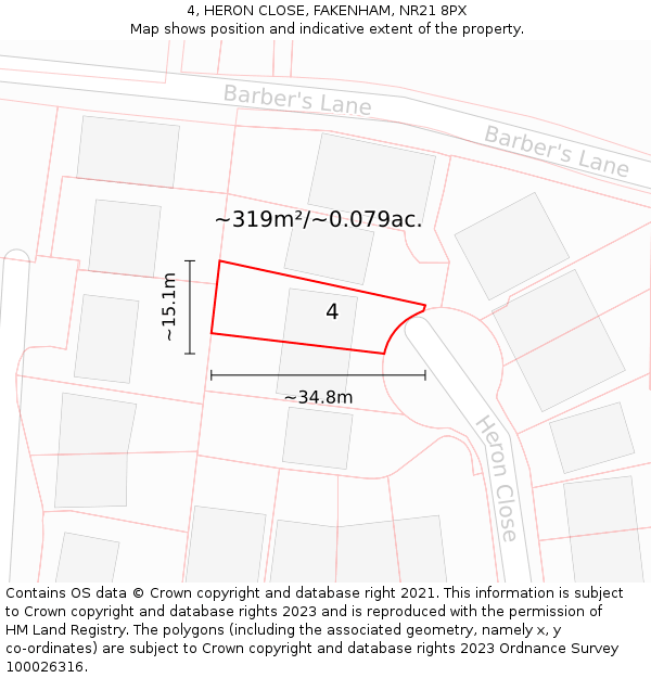 4, HERON CLOSE, FAKENHAM, NR21 8PX: Plot and title map