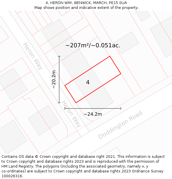 4, HERON WAY, BENWICK, MARCH, PE15 0UA: Plot and title map