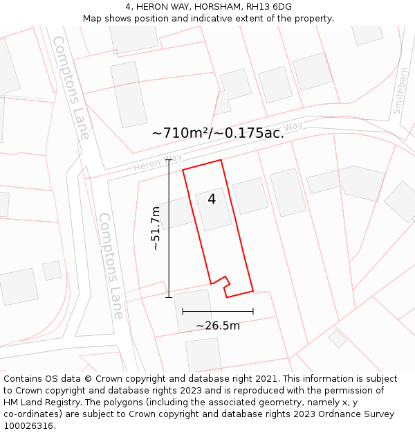 4, HERON WAY, HORSHAM, RH13 6DG: Plot and title map